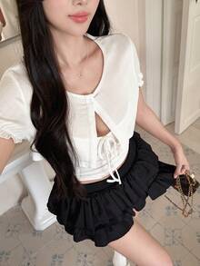 Tideelle White Short Cardigan + Camisole Top Women's Summer Design 2 Pieces Set - White - View 7