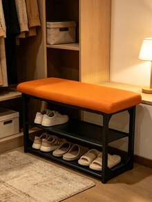 1PC Upholstered Shoe Changing Bench,Double Layer Open Shoe Rack With Cushioned Seat,Breathable Shoe Storage Bench,Sturdy Shoe Stool For Entryway Hallway Apartment Small Home - Multicolor - View 2
