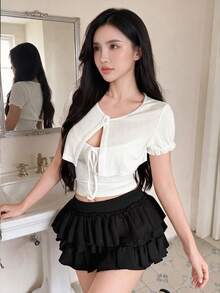 Tideelle White Short Cardigan + Camisole Top Women's Summer Design 2 Pieces Set - White - View 1