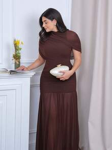 The Leen Edit Elegant Dark Brown Ruched Bodycon Dress For Women,Autumn Evening Cocktail Party, Date,Formal Gathering,Christmas New Year Winter Dresses Summer - Brown - View 1