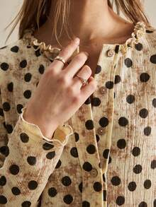 SHEIN كارديجان قصير للنساء بتصميم عتيق مهترئ بنقاط بولكا وحافة مكشكشة، قاعدة بيج + نقاط بولكا بنية داكنة + ياقة بحافة مكشكشة، قماش منسوج، مناسب للخروجات اليومية في الربيع/الخريف، مواعيد القهوة، التنقل الخفيف إلى المكتب - كاكي - مشاهدة 6