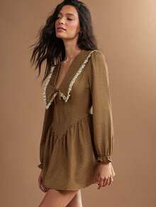 WESTFADE Contrast Floral Edge Striped Artisan Dress, Fall, Autumn, Winter, Female Country Look, Cowgirl Clothing For Women, Western, Rodeo, Festival Graduation - Brown - View 5