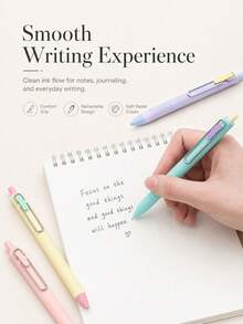 5Pcs(Random Color)-Pen Set 0.5 Mm Retractable Ball Neutral Pen Suitable For Home And Office Back To School Graduation Gift - Sets - View 3