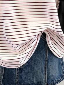 Collagica Collagica Women's Plus Size Outerwear Top, Round Neck T-Shirt, Loose And Comfortable, Outdoor, Pattern, Horse Riding, White And Pink, Multi-Color Stripes, Plus Size Women's Loose T-Shirt - Multicolor - View 5