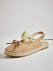 SHUZIA Women's Fashionable Bowtie Faux Suede Sling-Back Espadrille Flats - Camel - View 6