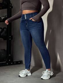 Flexra Casual Slim Fit High Waist Navy Blue Daily Stretchy Washed Comfortable Flattering Wear Plus Size Jeans For Women Formal Date Night Summer - Dark Wash - View 8