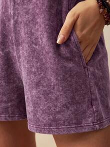 Bohemela Busana Wanita Minimalis Kasual Model Romper Leher V Gaya Jalanan Liburan Musim Panas Warna Ungu Muda - Purple - View 6