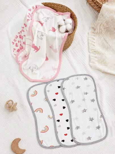 3-Piece Baby Pat Diaphragm, Comfortable, Soft And Cute Printed Pattern, Long Towel For Daily Use By Newborns