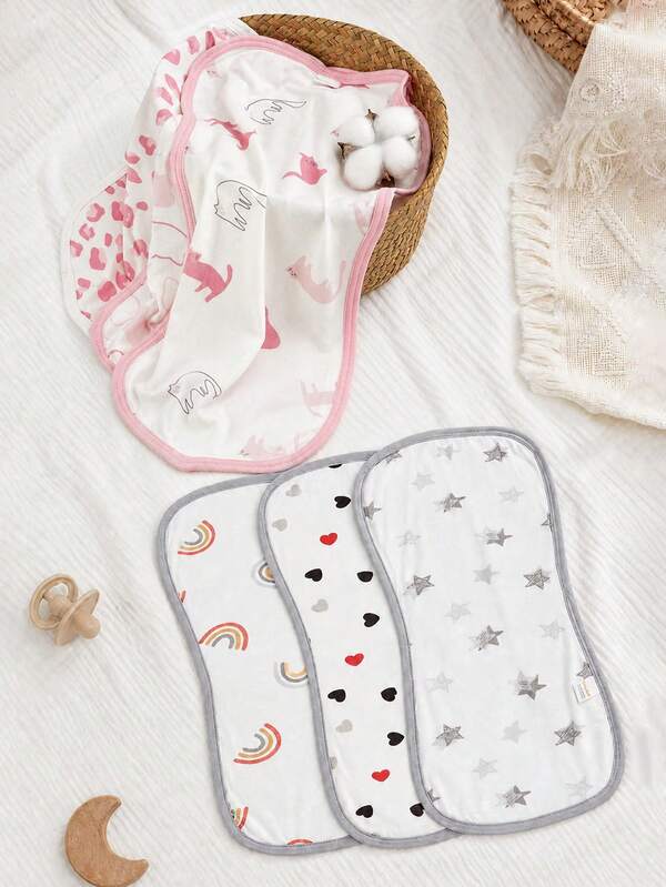 3-Piece Baby Pat Diaphragm, Comfortable, Soft And Cute Printed Pattern, Long Towel For Daily Use By Newborns