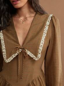 WESTFADE Contrast Floral Edge Striped Artisan Dress, Fall, Autumn, Winter, Female Country Look, Cowgirl Clothing For Women, Western, Rodeo, Festival Graduation - Brown - View 3