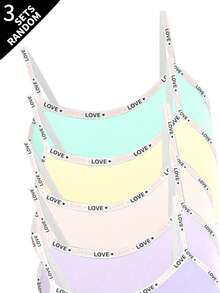 7 Sets Random 3 Pieces Tween Girls Simple Basic Solid Color Letter Contrast Camisole Top & Shorts Underwear Set - Multicolor - View 3