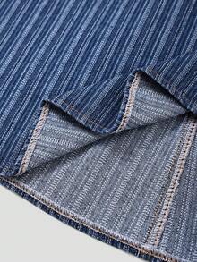 GlowEve Women's Bowknot Casual Elegant Daily Autumn Denim Dress Office Tea Party Blue And White Stripe Retro 90s Fformal Office Tea Party - Dark Wash - View 4
