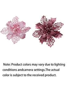 20 piezas de flores artificiales de Navidad con purpurina dorada de poinsettia con clips, cabezas de flores, adecuadas para árboles de Navidad, coronas, bodas, fiestas de Año Nuevo, escaleras, ventanas, chimeneas, patios y decoraciones festivas. - Rosa - Ver 2