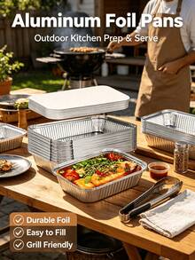 30pcs Disposable Aluminum Foil Pans, Suitable For Outdoor Barbecue; 20/10pcs Kitchen Steamer Boxes, Convenient And Practical; 1pc Practical And Clean (Lunch Box Without Lid) - Silver - View 3