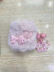 1pc Plush Bow Heart Earphone Case Compatible With Apple 1/2/3/4, Pro 3 With Star Pendant, Shockproof Earphone Cover (Earphones Not Included), Autumn/Winter - Pink - View 10