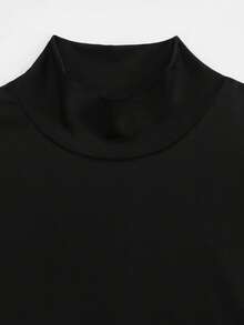 SHEIN Franclia French Fashion High Neck Long Sleeve Slim Fit Black Short Dress, Suitable For Date Night Out Party And Office Wear In Autumn/Winter Elegant Chic Dress - Black - View 6