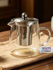 1PC High Borosilicate Heat-Resistant Glass Teapot, With Stainless Steel Filter Tea Infuser, Heat-Resistant Flower Tea Pot With Stainless Steel Lid, Suitable For Home Tea Brewing, Kung Fu Tea, Home, Restaurant, Camping, Office Tea Set And Barware - Transparent 1 - View 1