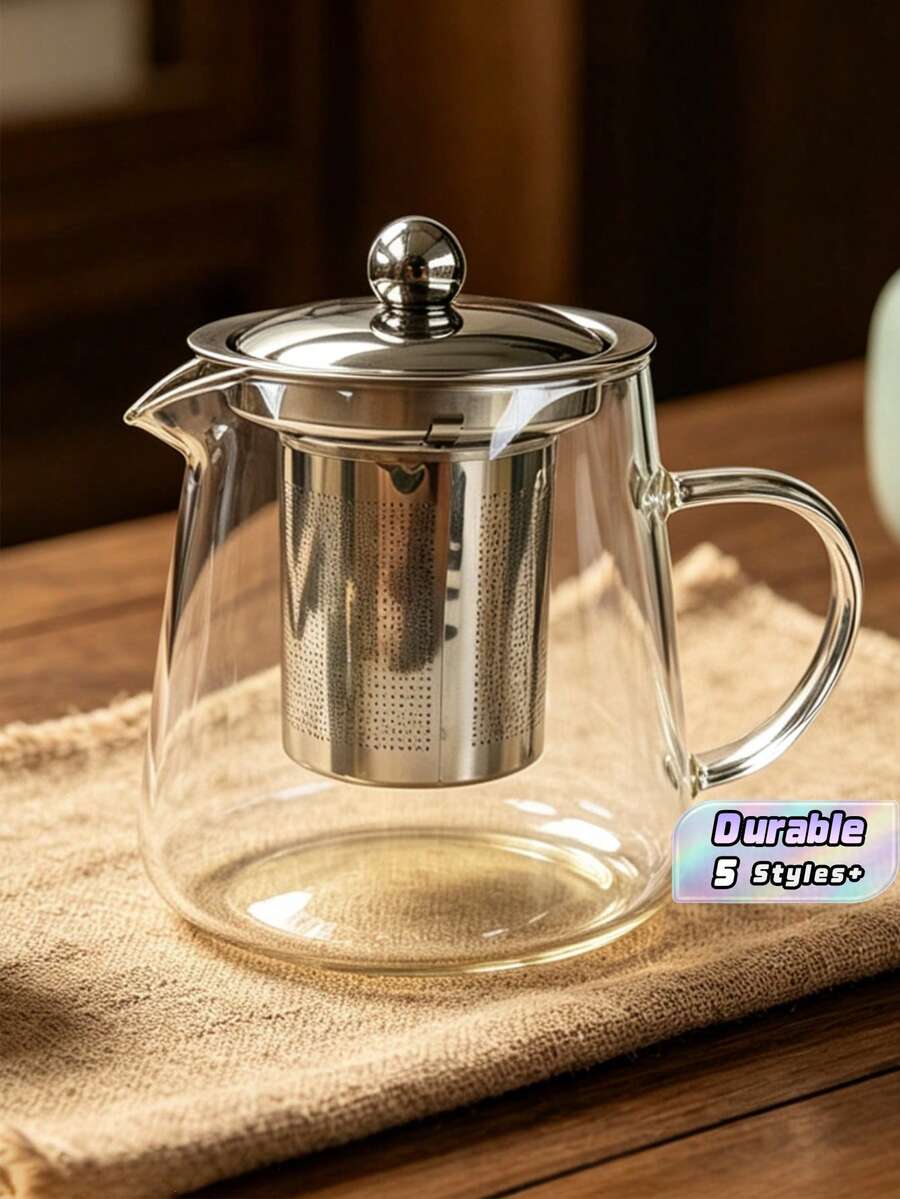 1PC High Borosilicate Heat-Resistant Glass Teapot, With Stainless Steel Filter Tea Infuser, Heat-Resistant Flower Tea Pot With Stainless Steel Lid, Suitable For Home Tea Brewing, Kung Fu Tea, Home, Restaurant, Camping, Office Tea Set And Barware - Transparent 1 - View 1