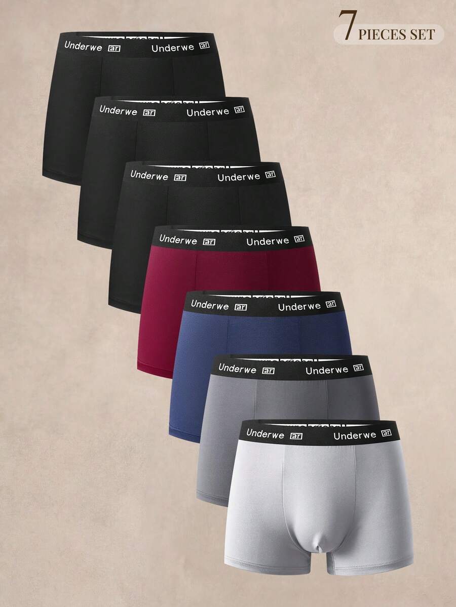 EverLounge Men's Letter Print Casual Daily Boxer Briefs 7pcs/Pack - Multicolor - View 1