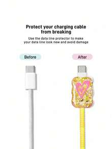 LOONEY TUNES X SHEIN Protector de cable de datos, adecuado para cargador de , juego de 4 piezas de protectores de cable de teléfono móvil, protector de cargador (excluyendo cable de datos) - Amarillo - Ver 3