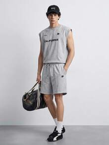 NORVETH Men's Summer Casual Letter Print Tank Top And Shorts Set - Brown - View 1