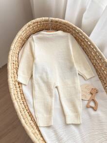 SHEIN Newborn Baby Girl Cute Cartoon Print Long Sleeve Jumpsuit, Fall/Winter Neutral - White - View 2