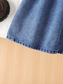 Autumn Girls' Denim Dress With Large Ruffle Collar, Puff Sleeves, Casual Versatile Children's Dress - Blue - View 10
