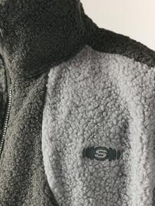 SUMWON Oversized Sherpa Fleece Bomber Jacket Two Tone Color Block Full Zip Ribbed Collar Cuffs Cozy Winter Outerwear - Grey - View 5