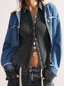 Bohemela Casual Solid Color Knit Women's Lightweight Jacket Everyday Work Going Out Dark Grey Autumn - Black - View 6