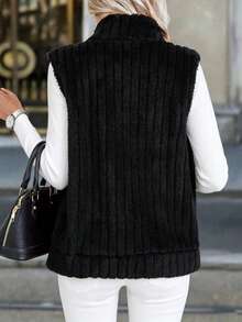EMERY ROSE Women's Solid Color Zipper Casual Versatile Daily Travel Vest Jacket - Dusty Blue - View 2