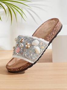 SHUZIA Women's Casual Comfy Mesh Slip-On Flat Sandals - White - View 2