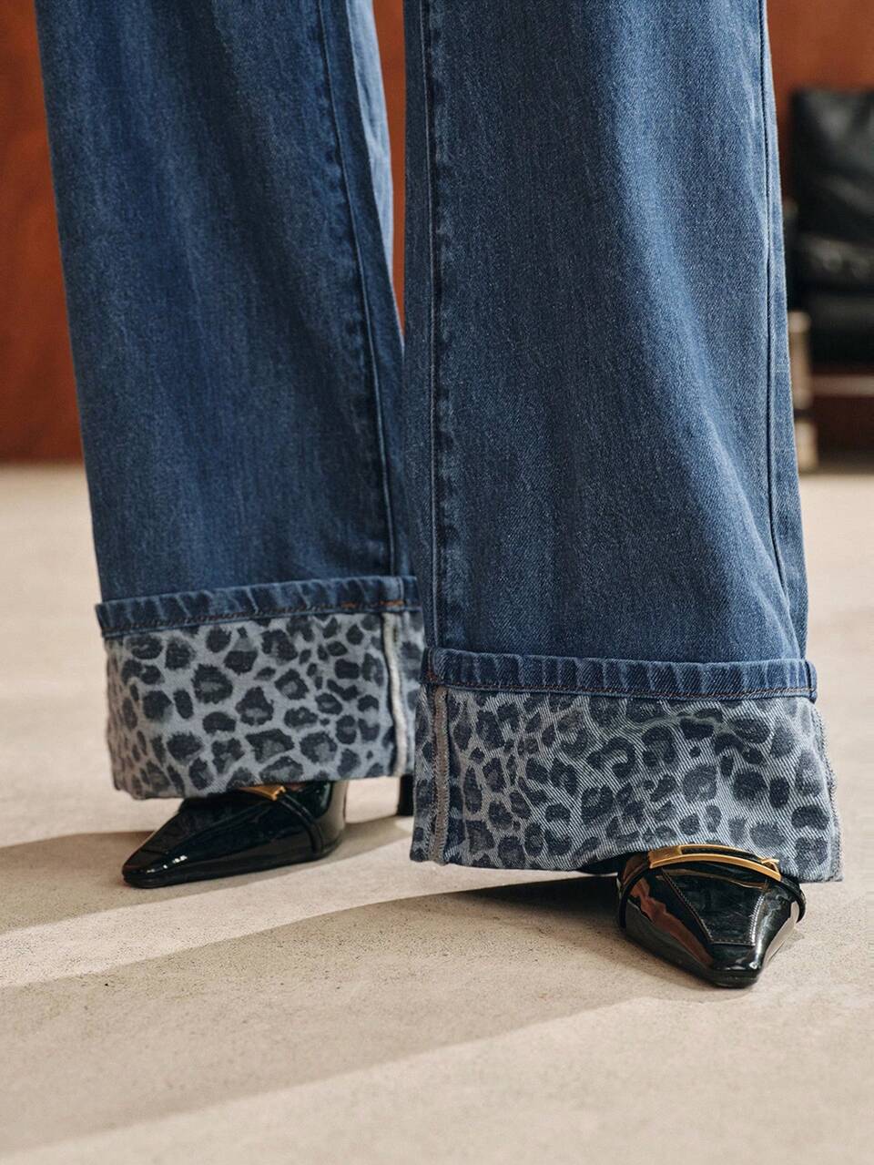 Anewsta Women's New Fashion Design American Vintage Leopard Print Fabric Straight Leg Pants