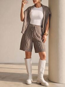 Xyvia Autumn/Winter Cable Knit Sweater 2 Pieces Set - Mocha Brown - View 3