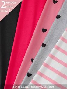 SHEIN 2件隨機發貨 秋冬女款簡約時尚甜美愛心條紋印花加厚保暖內裡長款打底褲 - 彩色 - 查看 5