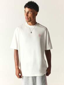 SUMWON Regular Oversized Crew Neck Short Sleeve T-Shirt With Make Money Not Friends Large Back Slogan Print And Chest Logo Detail - White - View 2