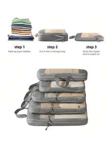 5Pcs Compression Packing Cubes For Suitcases Space Saving Travel Essentials Portable Lightweight Durable For Home Outdoor Road Trip Luggage Organizer For Adults - Grey - View 6