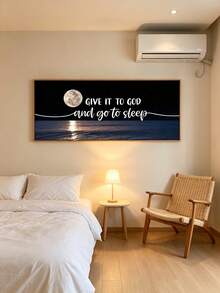 1 Pc Unframed Canvas Wall Art, Moon Ocean Night Scene Canvas Print With Quote "Give It To God And Go To Sleep", Modern Landscape Canvas Poster For Bedroom, Living Room Home Decoration - multicolor - View 6