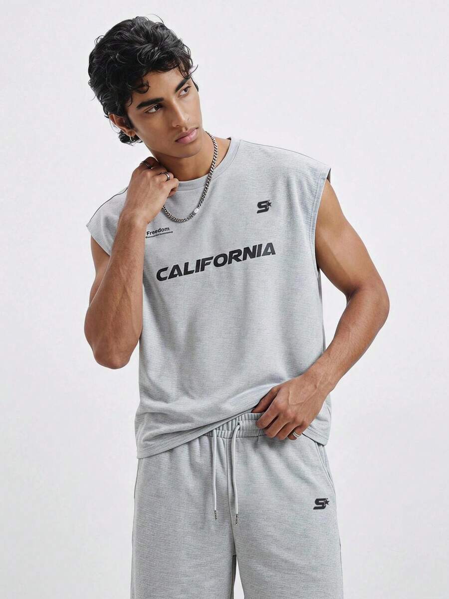 NORVETH Men's Summer Casual Letter Print Tank Top And Shorts Set - Brown - View 1