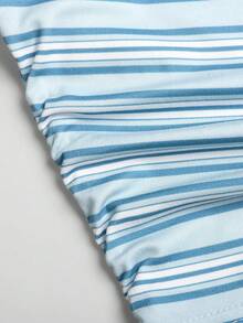 SHEIN Tween Girl Summer Casual Blue Striped Waist-Cinching T-Shirt Back-To-School Top - Blue - View 6