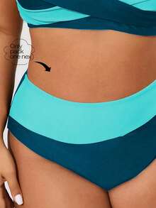 SHEIN Swim Curve 女款大尺碼多色拼接高腰極簡三角比基尼泳褲 性感優雅海灘休閒度假下裝 - 彩色 - 查看 6