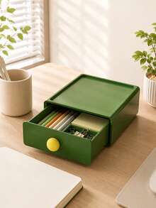 Zazumi 1pc Stackable Drawer Storage Box With Colorful Round Knobs Desktop Organizer Minimalist Vanity Decor Cute Housewarming Gift - default - View 3