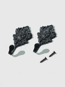ROMWE Goth 2 piezas Ganchos de metal estilo retro para toallas y abrigos - Negro - Ver 2