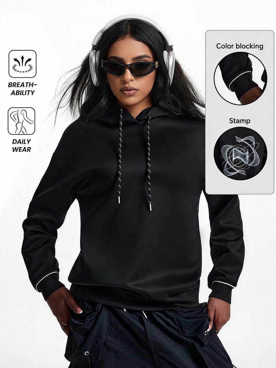 Innovista Innovista Women's Solid Color Drawstring Hooded Sweatshirt For Daily Wear And Sports