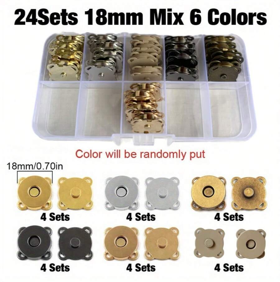 SHEIN 混色 6 色梅花磁扣鈕扣盒裝組,10mm/14mm/18mm - 24sets Mix 6 Colors - 查看 1