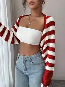 SHEIN Raffinéa Cárdigans de Mujer - Rojo y blanco - Ver 3