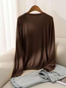 CosyJoli Women's Plus Size Casual Versatile All-Match Solid Color Cardigan Teachers' Day Office Chocolate Brown Autumn - Coffee Brown - View 3