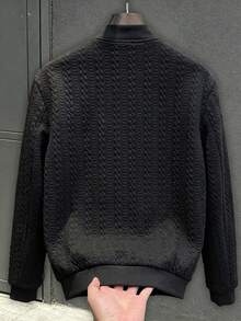 Manfinity Homme Men's Solid Color Long Sleeve Zip-Up Baseball Jacket - Black - View 5