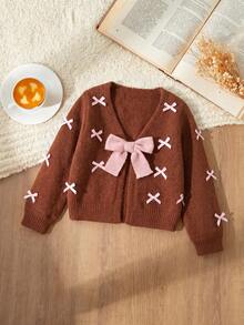 Blossori Young Girls Cardigans Autumn/Winter Red Fitted Round Neck Sweater Jacket - Khaki - View 1