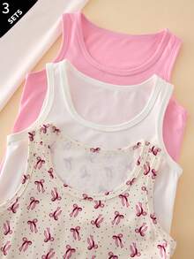 6pcs Soft Cute Bow Children's Growth Period Fitted Set Pink Winter White - Multicolor - View 4