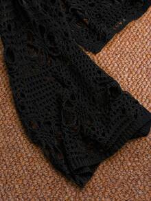 CosyJoli Plus Size Solid Color Hollow Knit Sweater Fall - Black - View 6